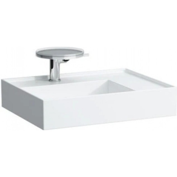 Раковина с полочкой справа LAUFEN KARTELL 8.1033.4.759.112.1 со специальным скрытым сливом (600x460mm) матовый серый